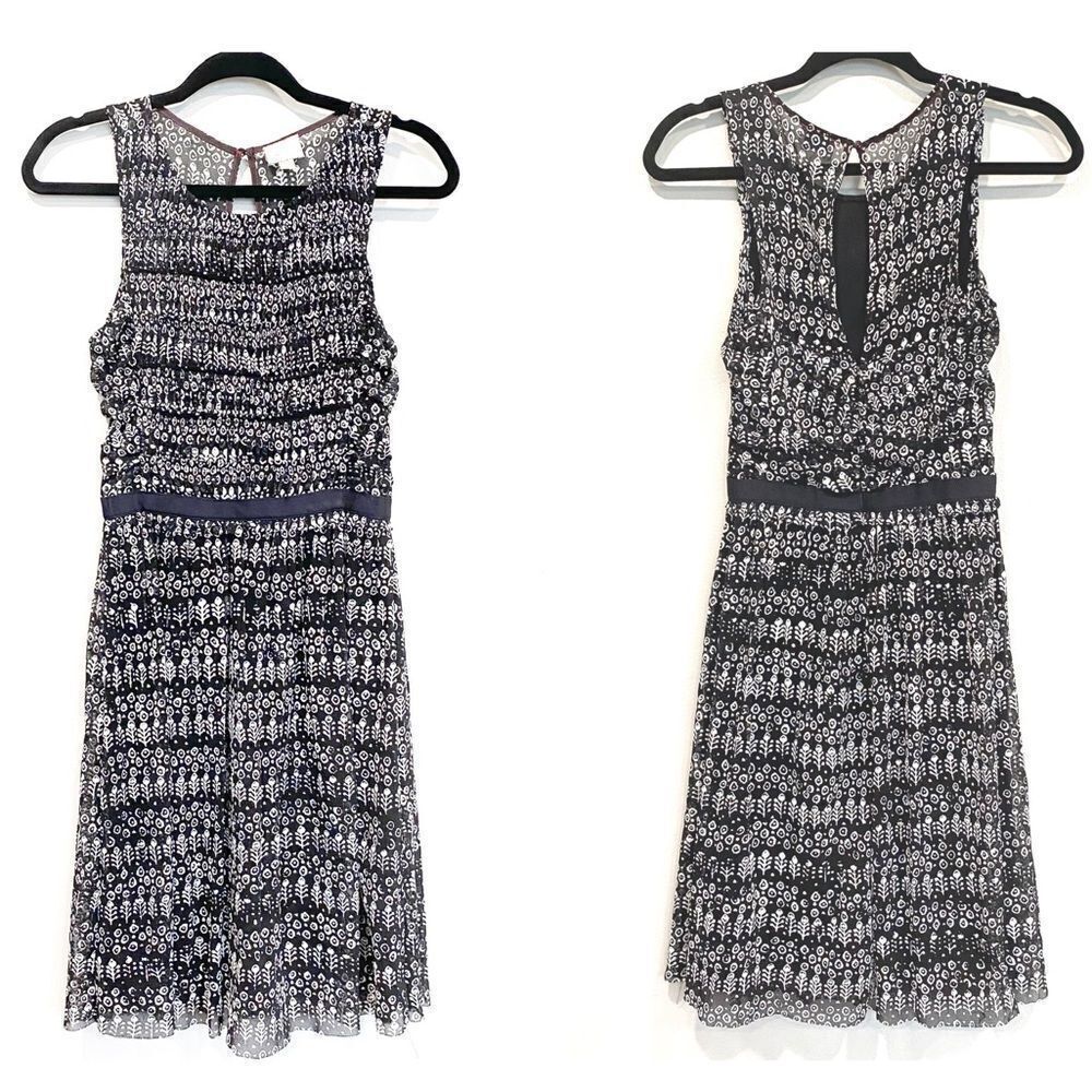 Anthropologie Postcard black Sleeveless Black Floral Pleated fit & flare dress X